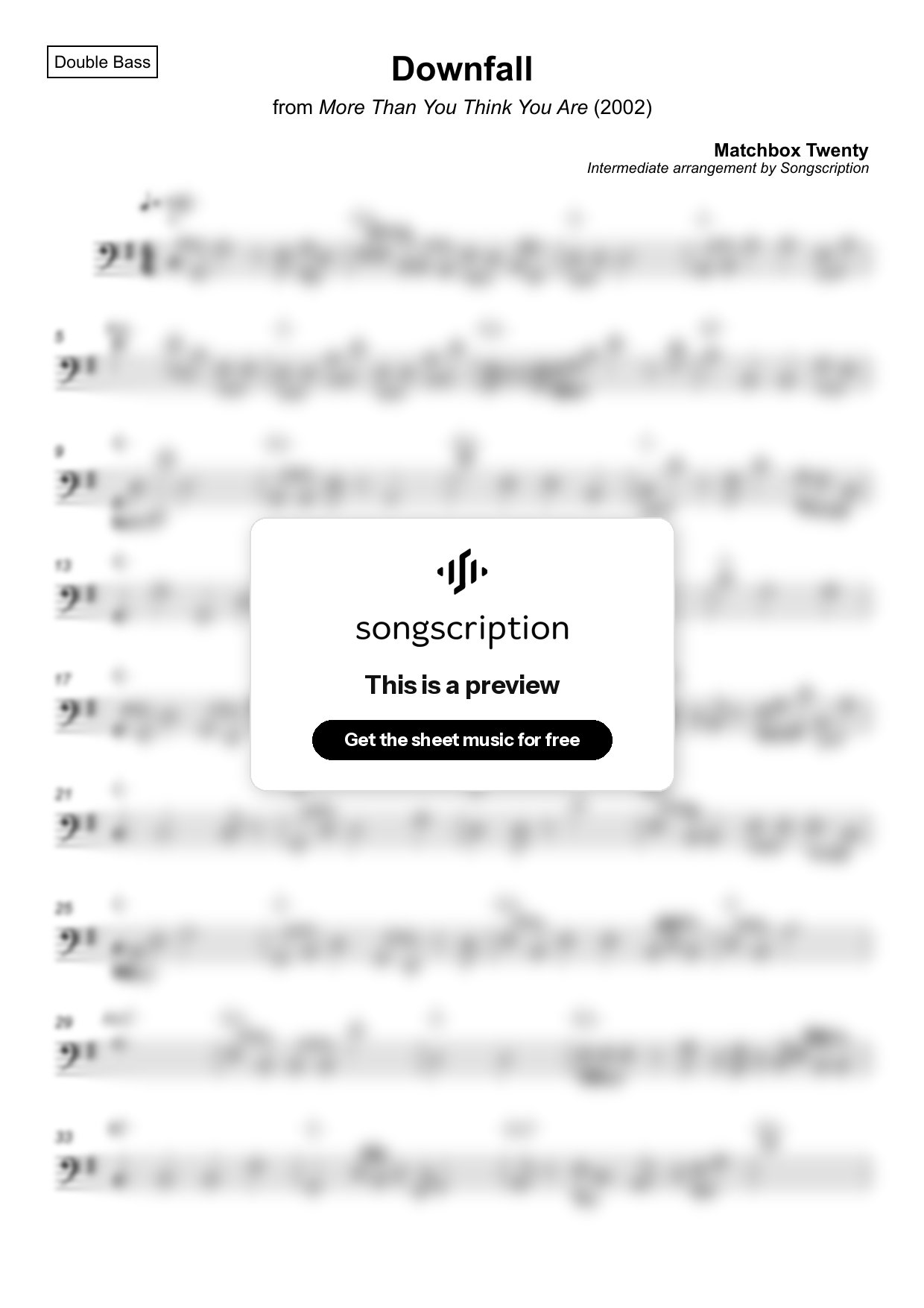 Intermediate Double Bass Sheet Music for "Downfall" by Matchbox Twenty