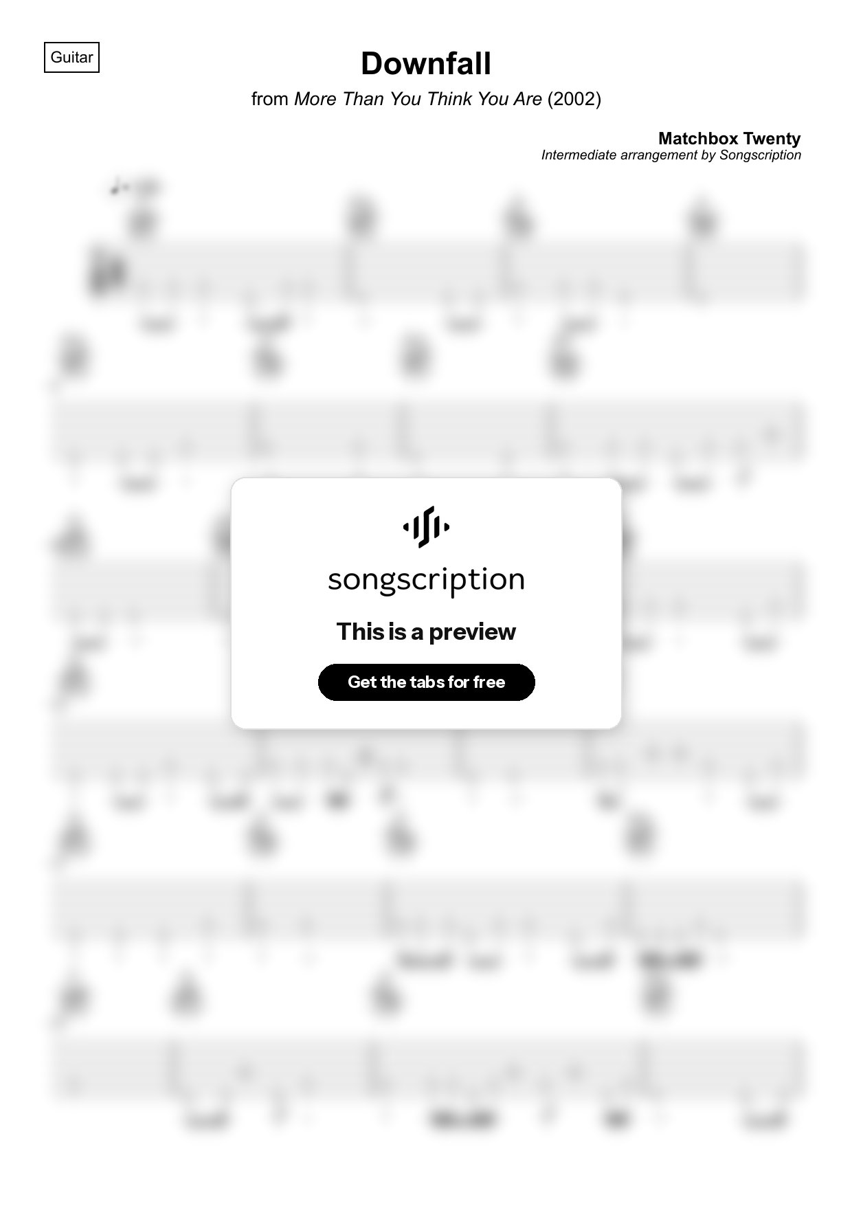 Intermediate Acoustic Guitar Tabs for "Downfall" by Matchbox Twenty