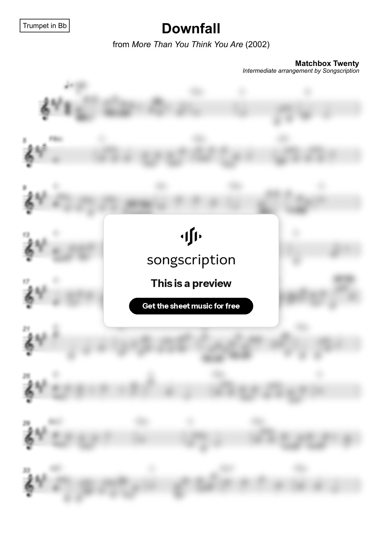 Intermediate Trumpet Sheet Music for "Downfall" by Matchbox Twenty
