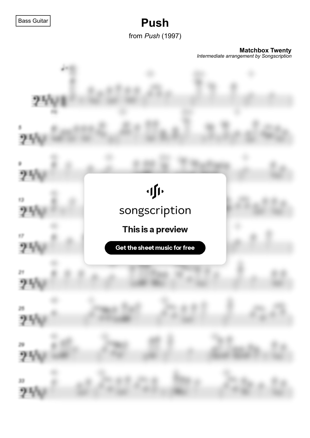 Intermediate Bass Guitar Sheet Music for "Push" by Matchbox Twenty