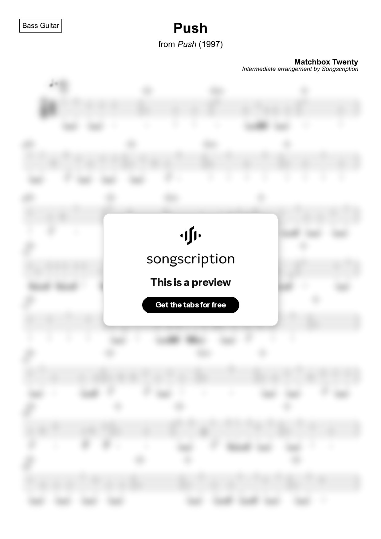 Intermediate Bass Guitar Tabs for "Push" by Matchbox Twenty
