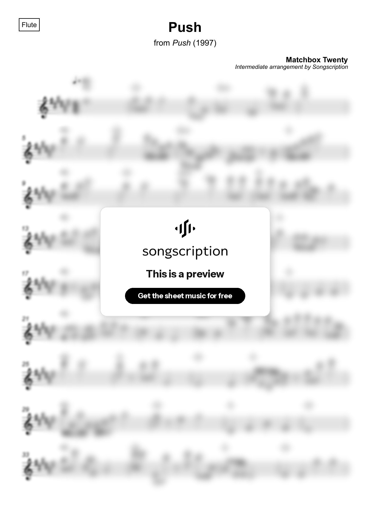 Intermediate Flute Sheet Music for "Push" by Matchbox Twenty