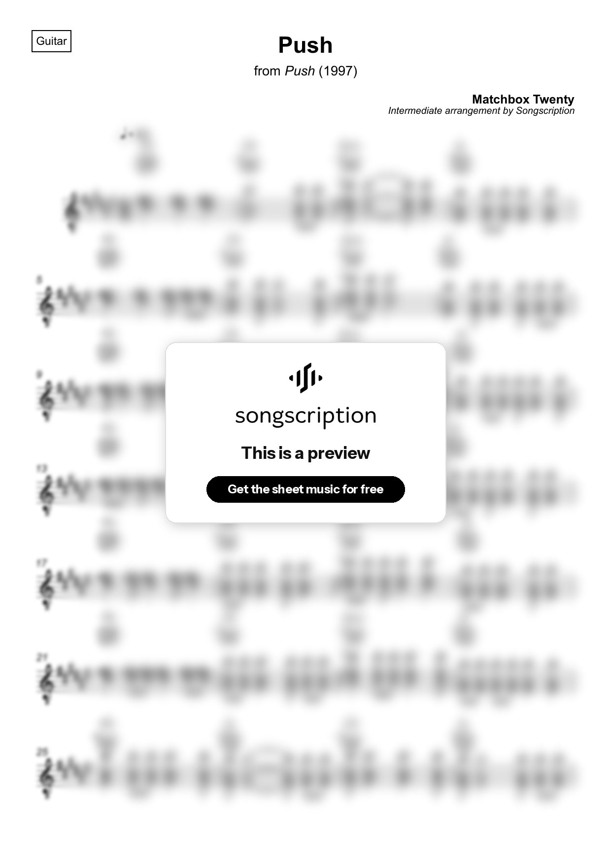 Intermediate Acoustic Guitar Sheet Music for "Push" by Matchbox Twenty