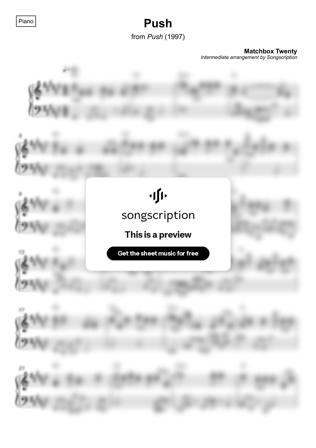 Intermediate Piano Sheet Music for "Push" by Matchbox Twenty