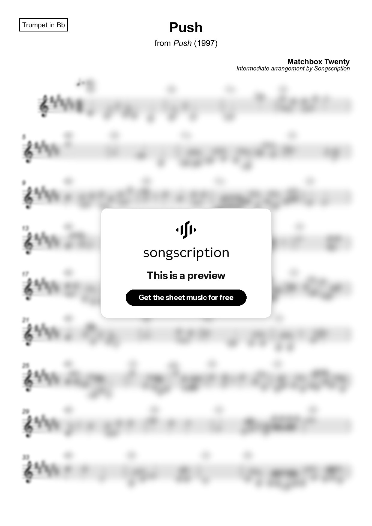 Intermediate Trumpet Sheet Music for "Push" by Matchbox Twenty