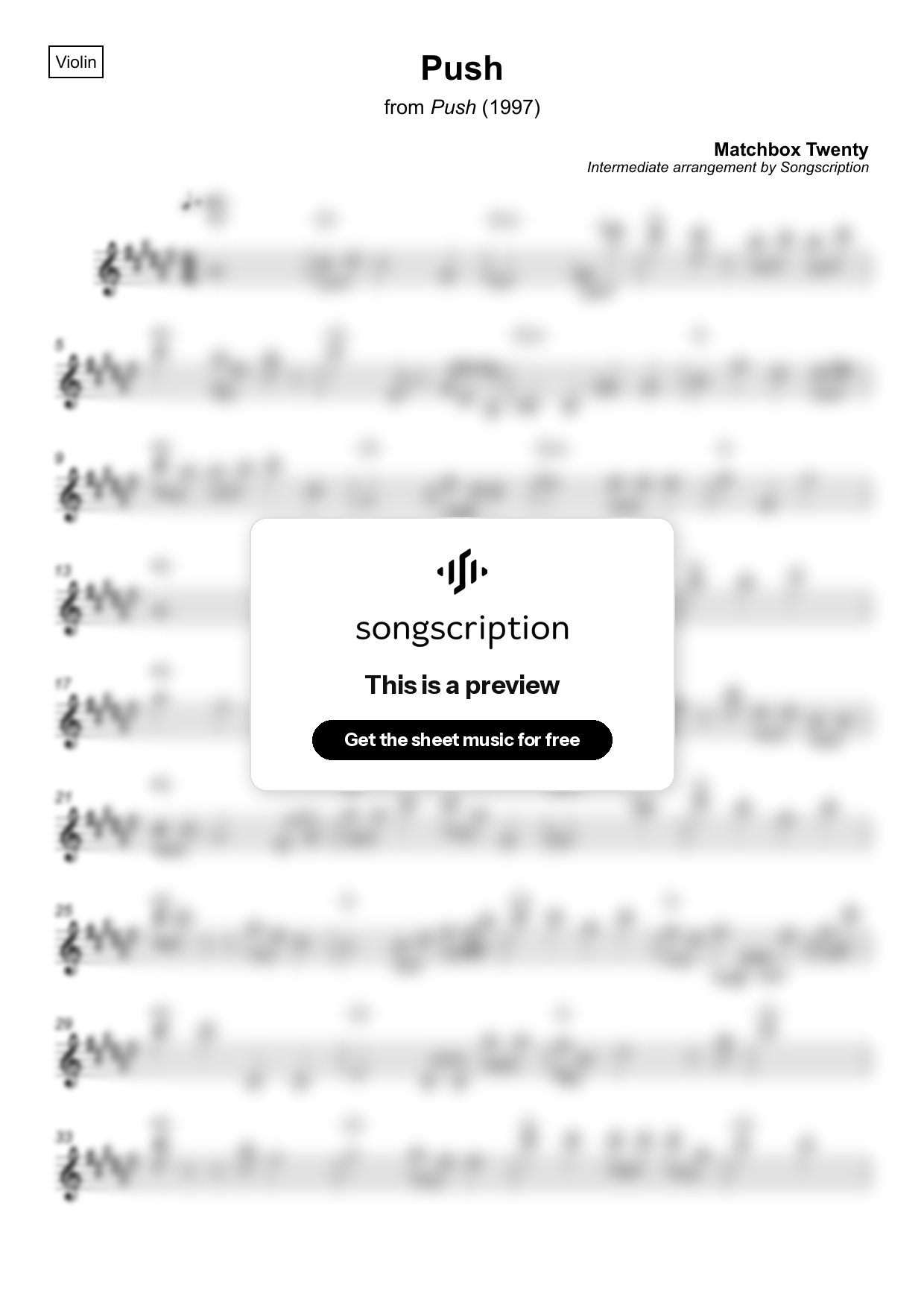 Intermediate Violin Sheet Music for "Push" by Matchbox Twenty