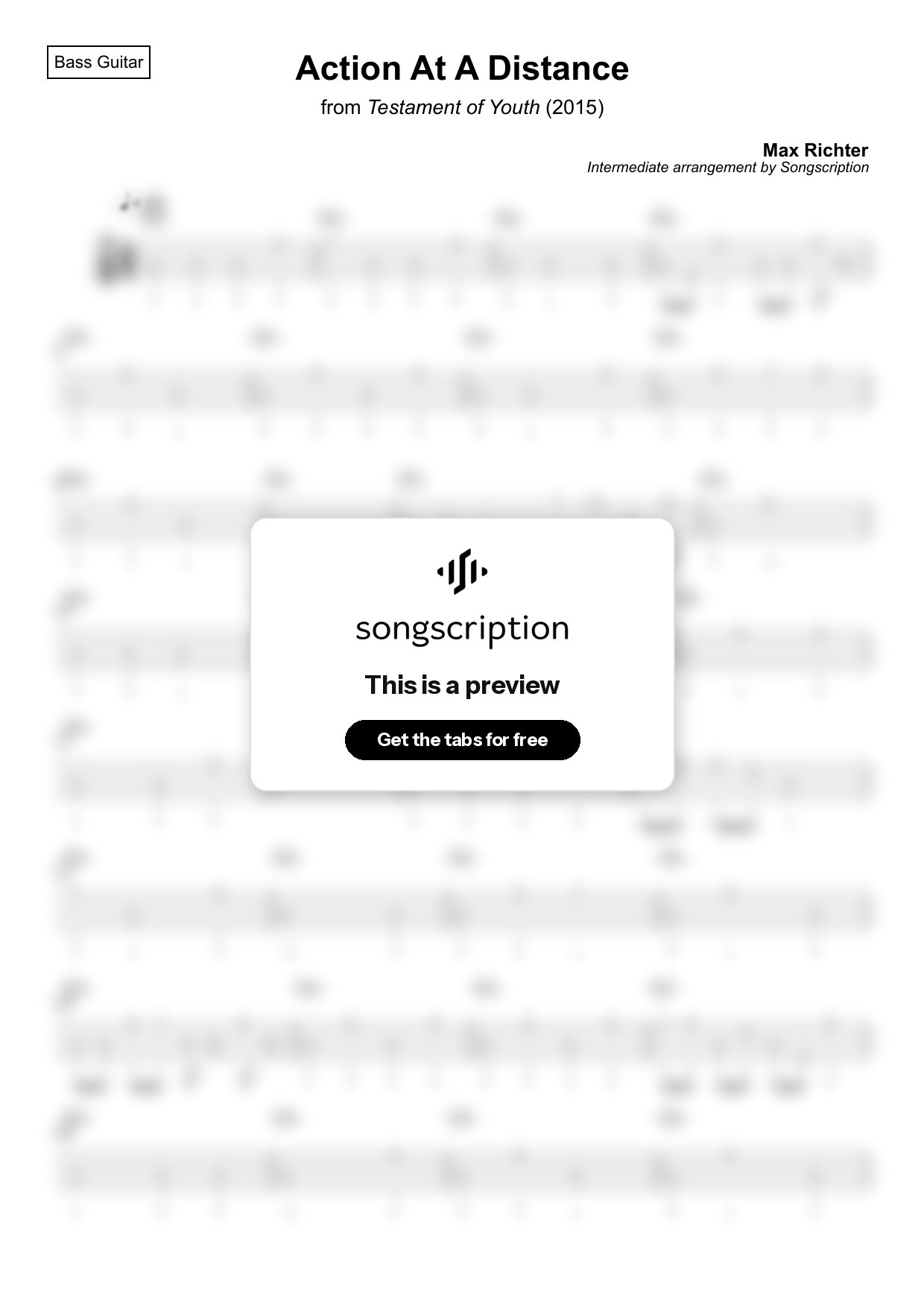 Intermediate Bass Guitar Tabs for "Action At A Distance" by Max Richter