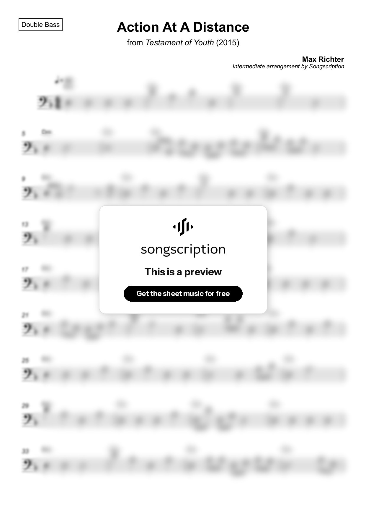 Intermediate Double Bass Sheet Music for "Action At A Distance" by Max Richter