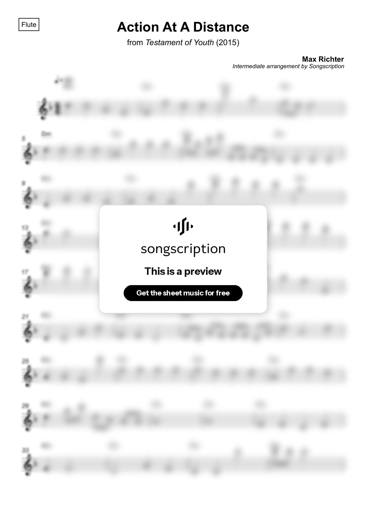 Intermediate Flute Sheet Music for "Action At A Distance" by Max Richter