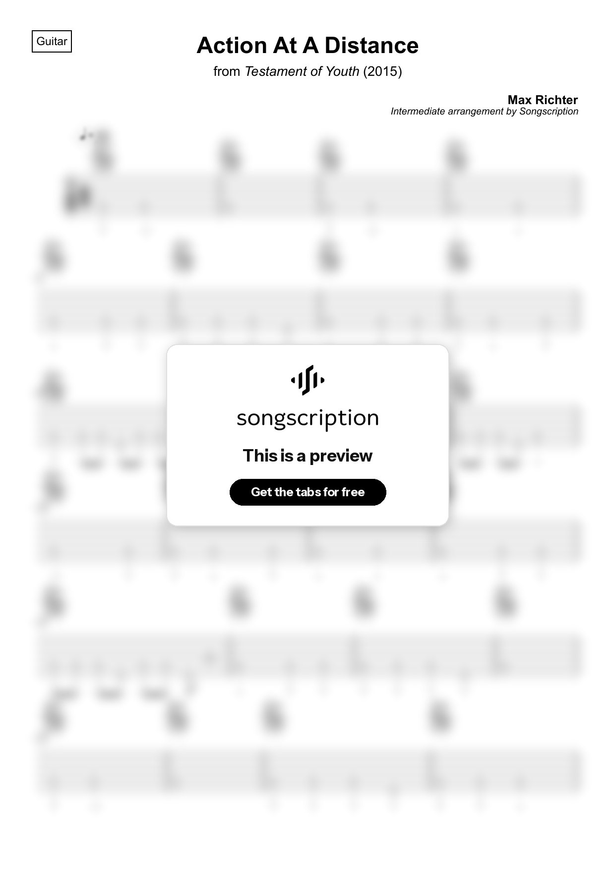 Intermediate Acoustic Guitar Tabs for "Action At A Distance" by Max Richter