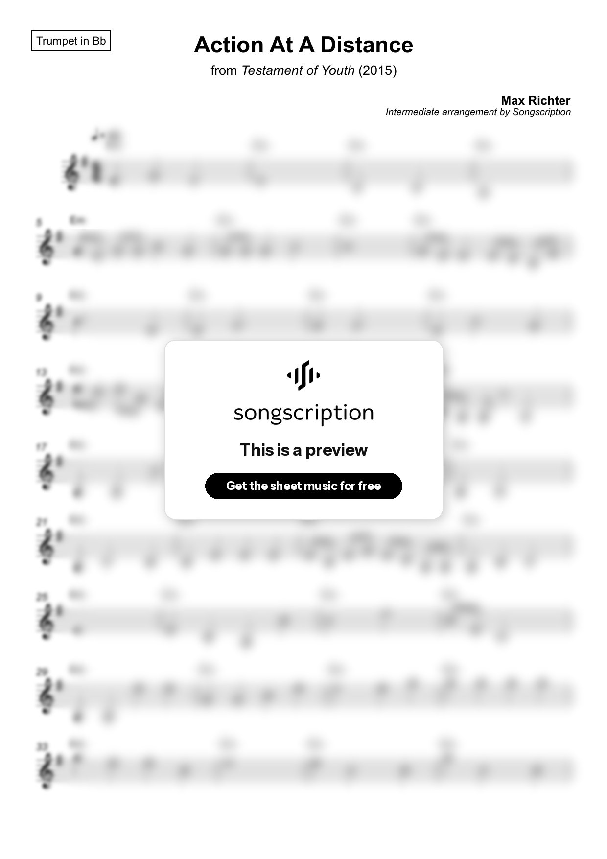 Intermediate Trumpet Sheet Music for "Action At A Distance" by Max Richter