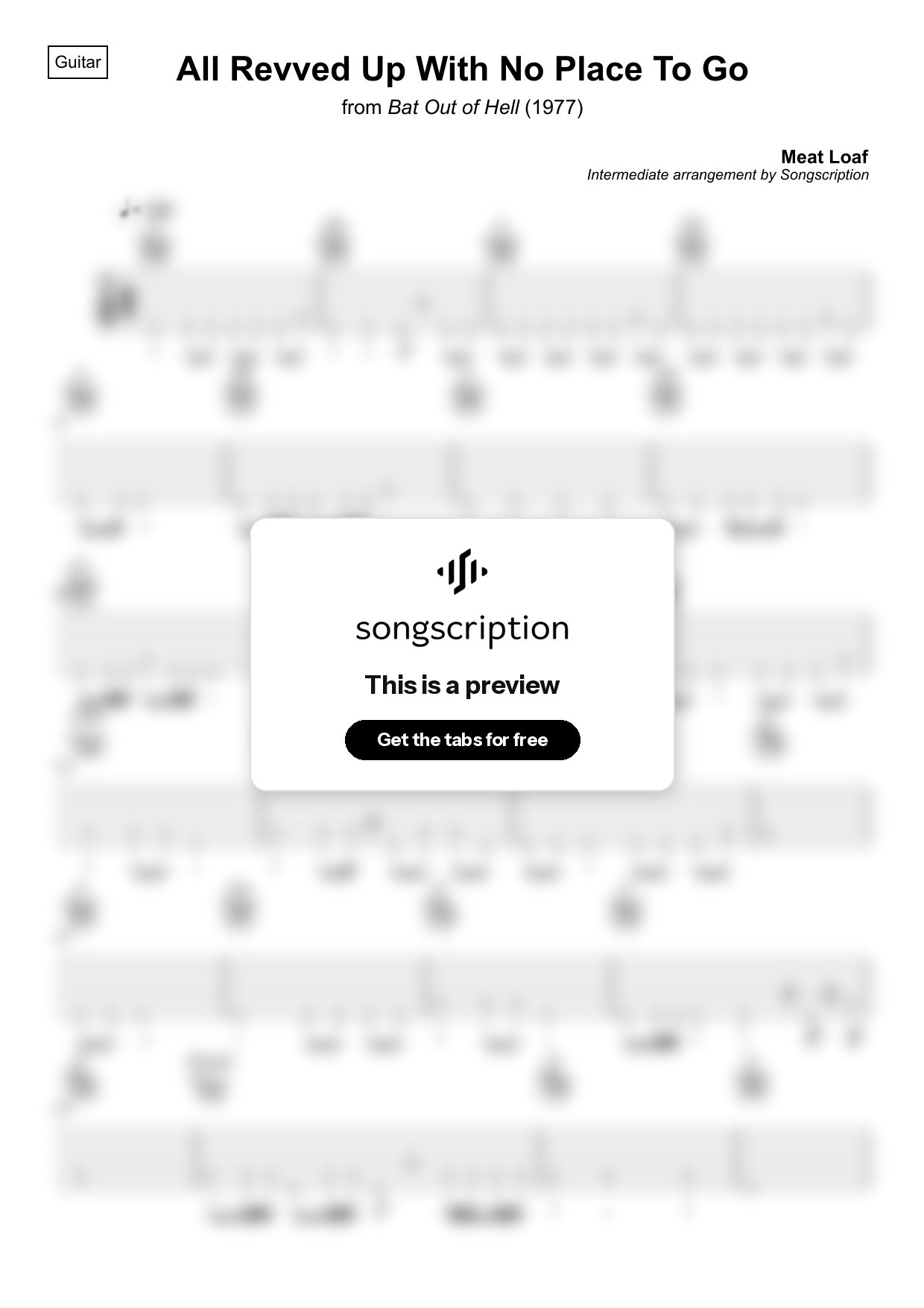 Intermediate Acoustic Guitar Tabs for "All Revved Up With No Place To Go" by Meat Loaf