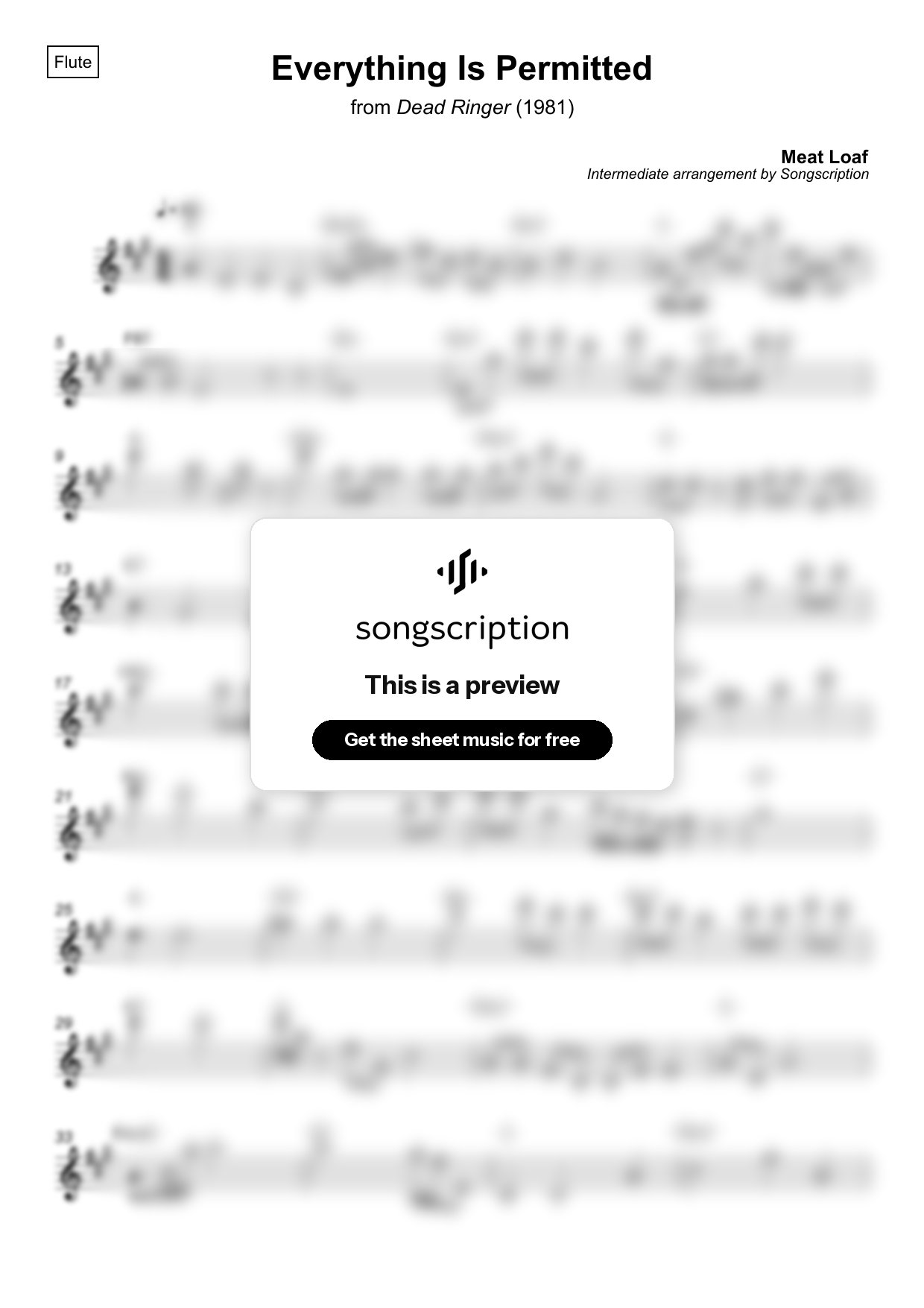 Intermediate Flute Sheet Music for "Everything Is Permitted" by Meat Loaf