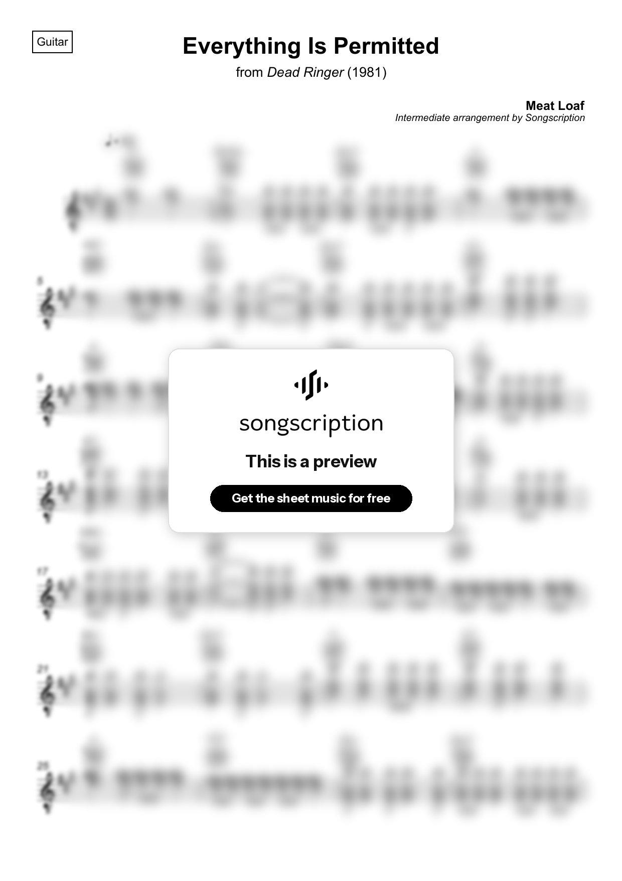 Intermediate Acoustic Guitar Sheet Music for "Everything Is Permitted" by Meat Loaf