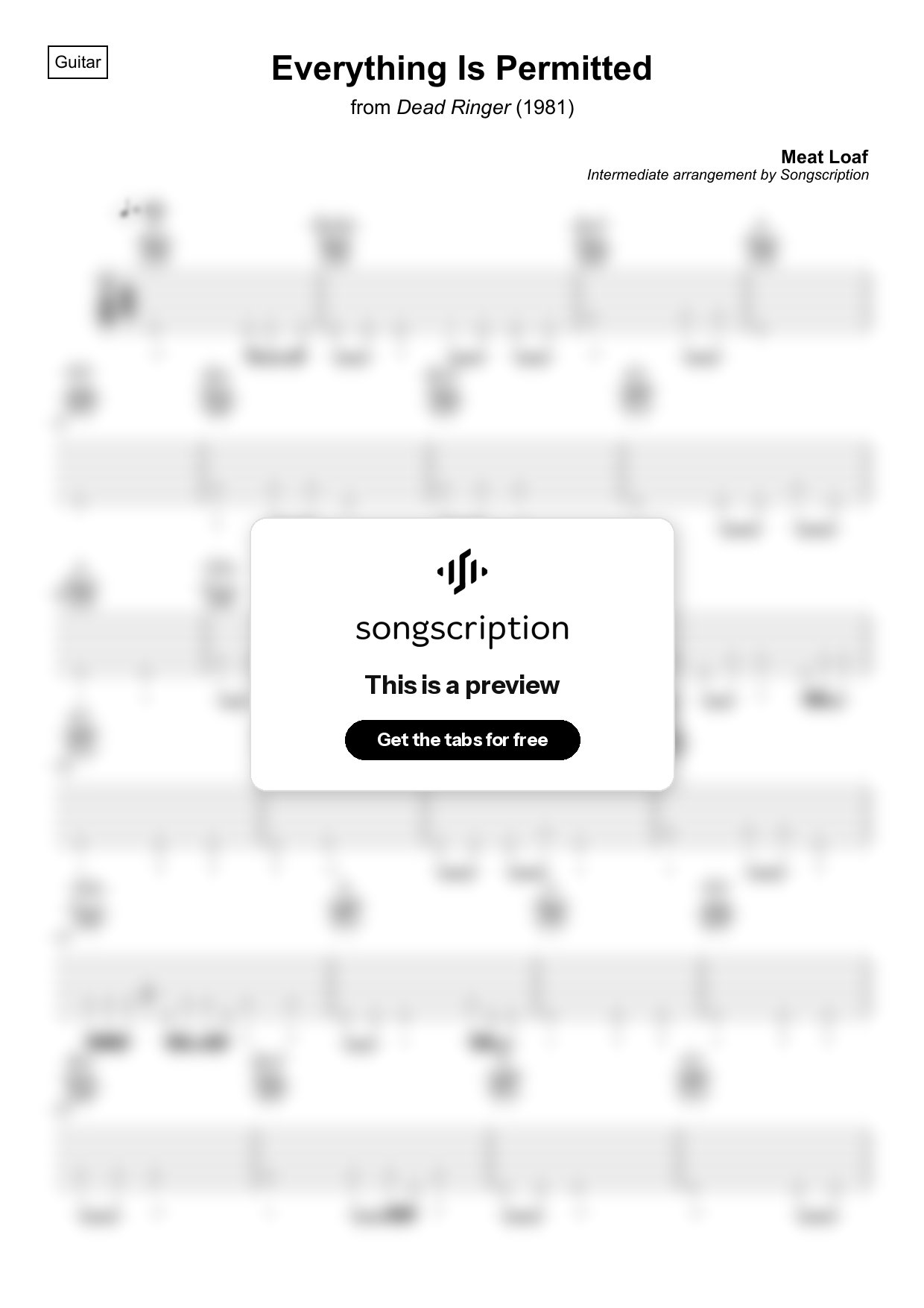 Intermediate Acoustic Guitar Tabs for "Everything Is Permitted" by Meat Loaf