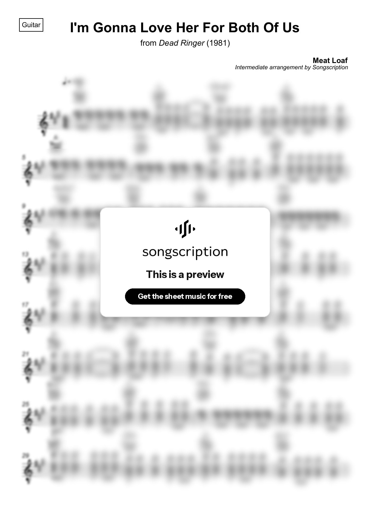Intermediate Acoustic Guitar Sheet Music for "I'm Gonna Love Her For Both Of Us" by Meat Loaf
