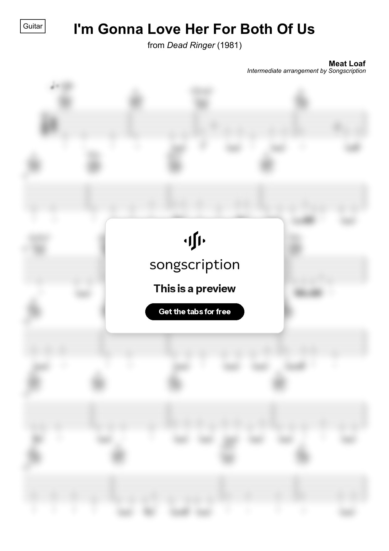 Intermediate Acoustic Guitar Tabs for "I'm Gonna Love Her For Both Of Us" by Meat Loaf