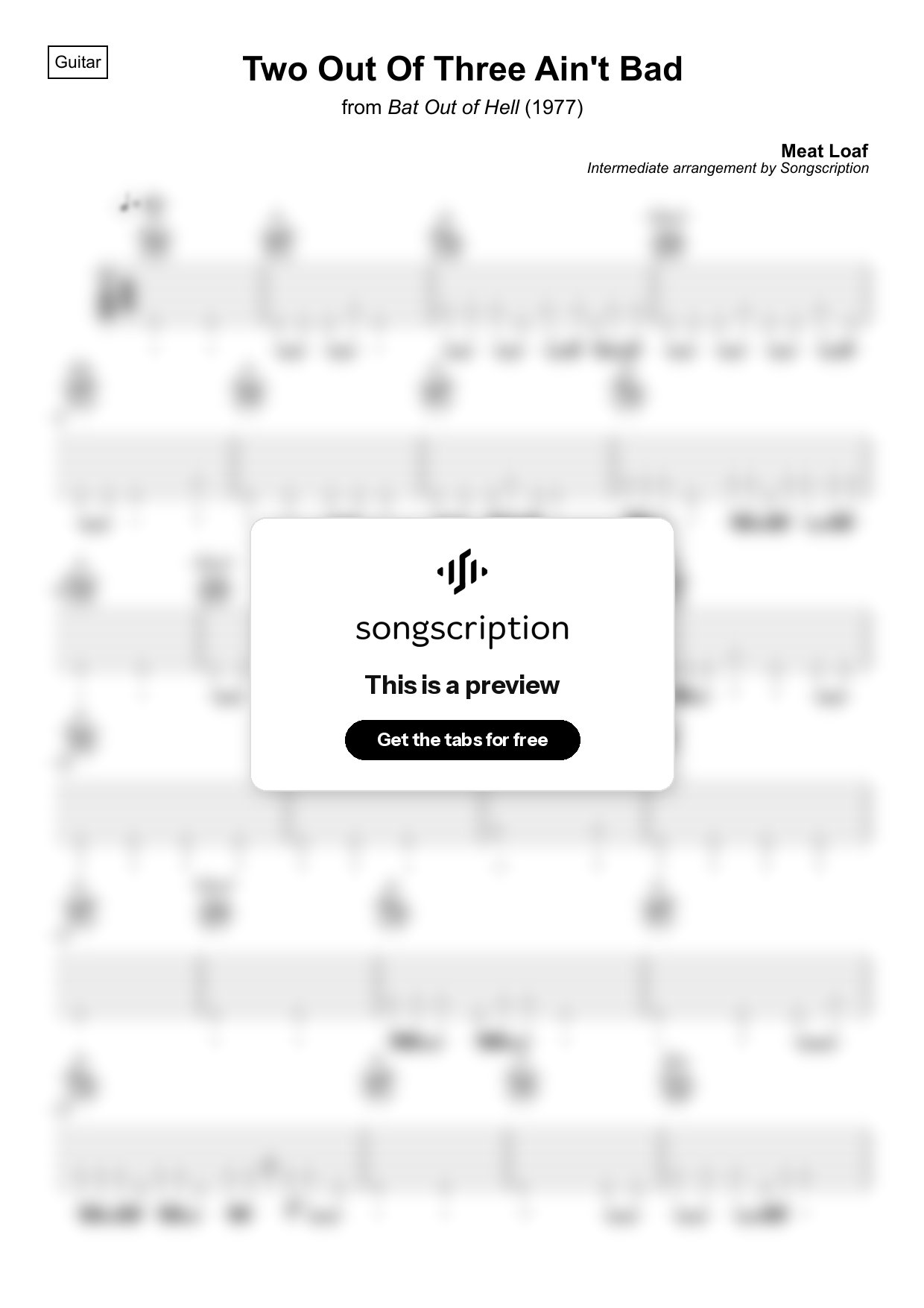 Intermediate Acoustic Guitar Tabs for "Two Out Of Three Ain't Bad" by Meat Loaf