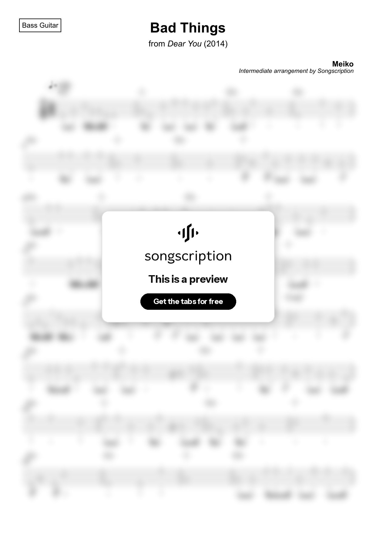 Intermediate Bass Guitar Tabs for "Bad Things" by Meiko