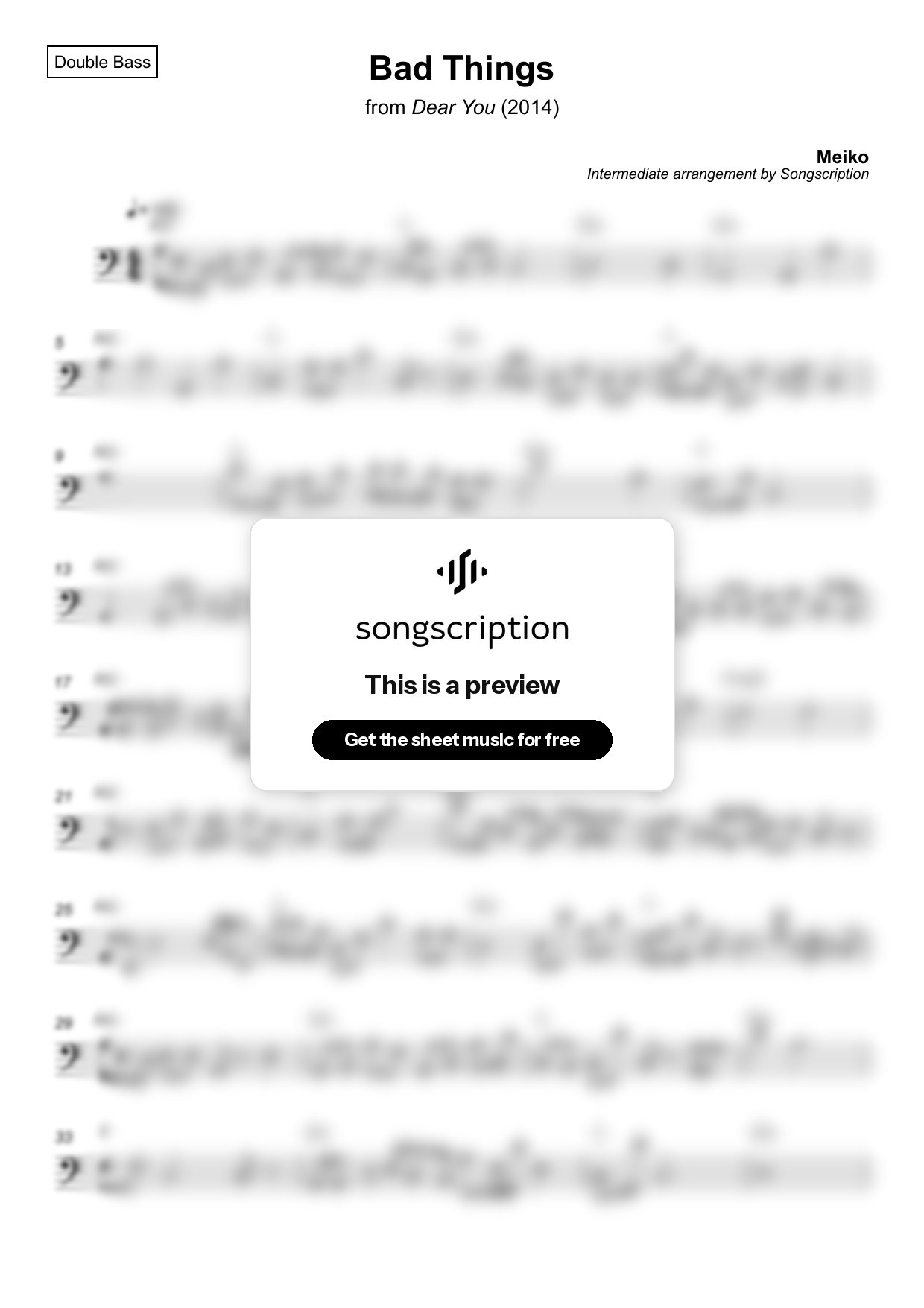 Intermediate Double Bass Sheet Music for "Bad Things" by Meiko
