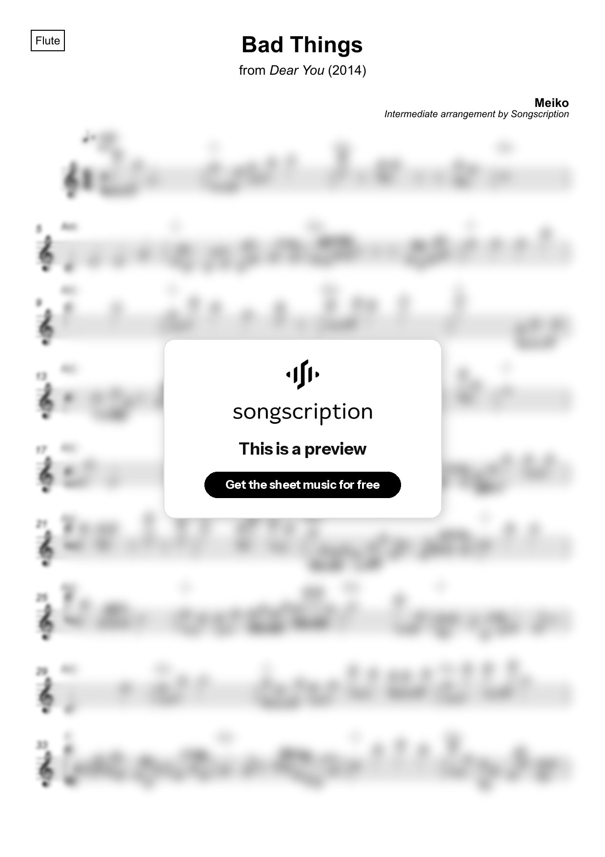 Intermediate Flute Sheet Music for "Bad Things" by Meiko