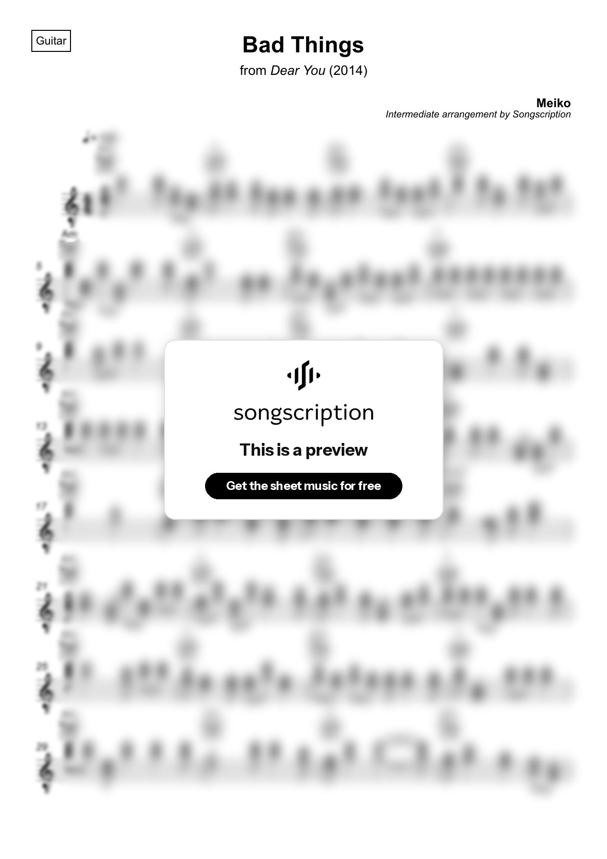 Intermediate Acoustic Guitar Sheet Music for "Bad Things" by Meiko