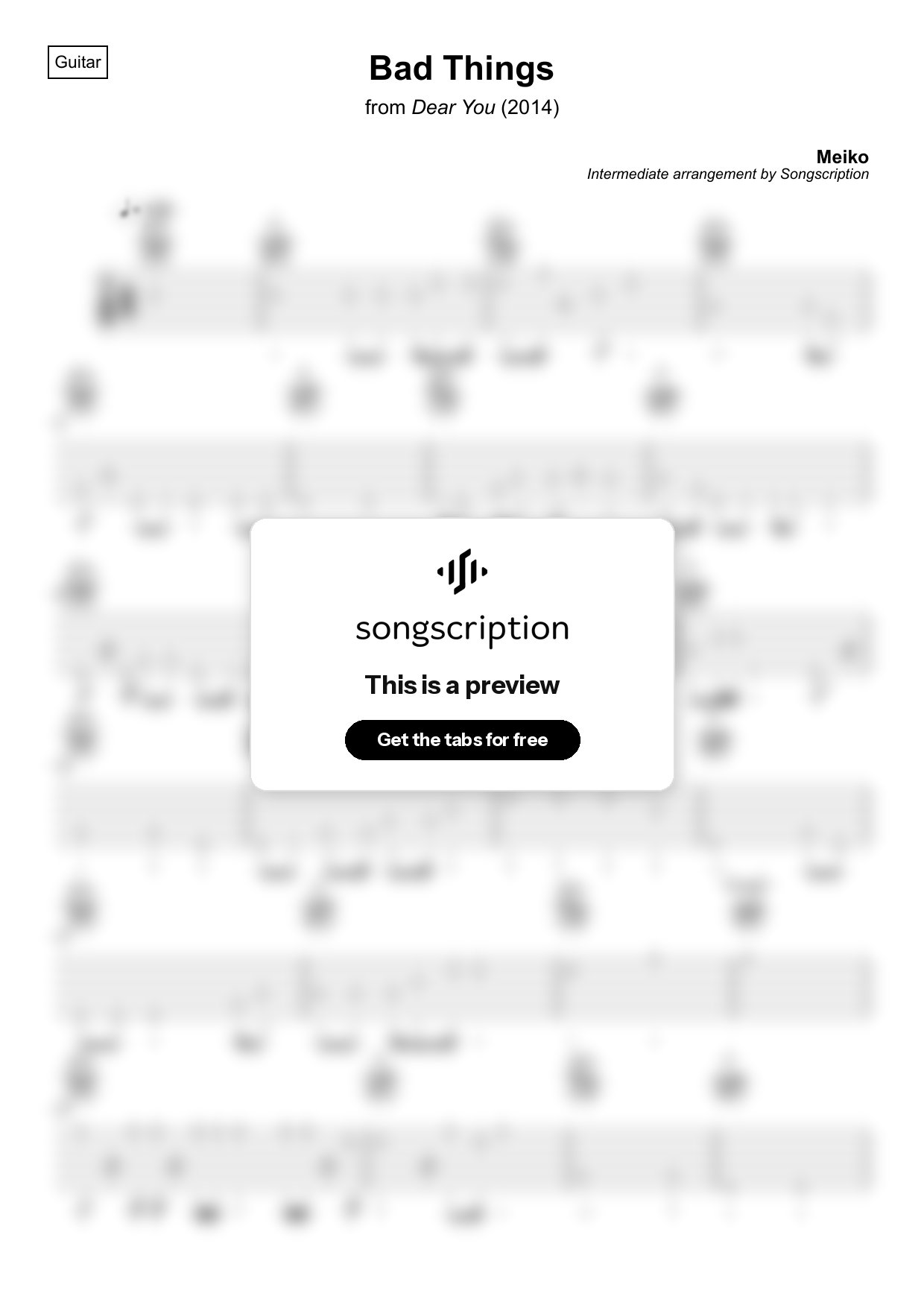 Intermediate Acoustic Guitar Tabs for "Bad Things" by Meiko
