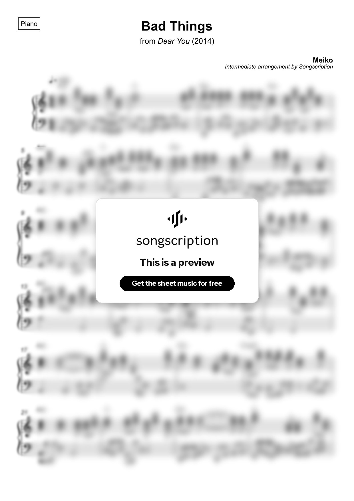 Intermediate Piano Sheet Music for "Bad Things" by Meiko