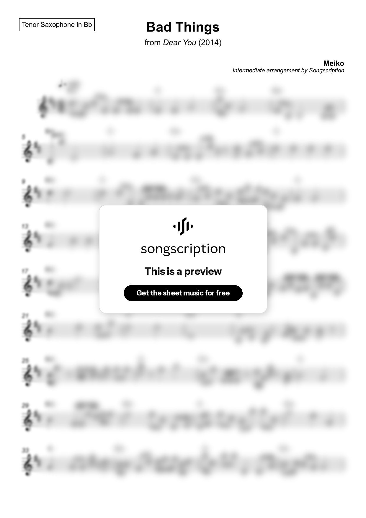 Intermediate Tenor Sax Sheet Music for "Bad Things" by Meiko