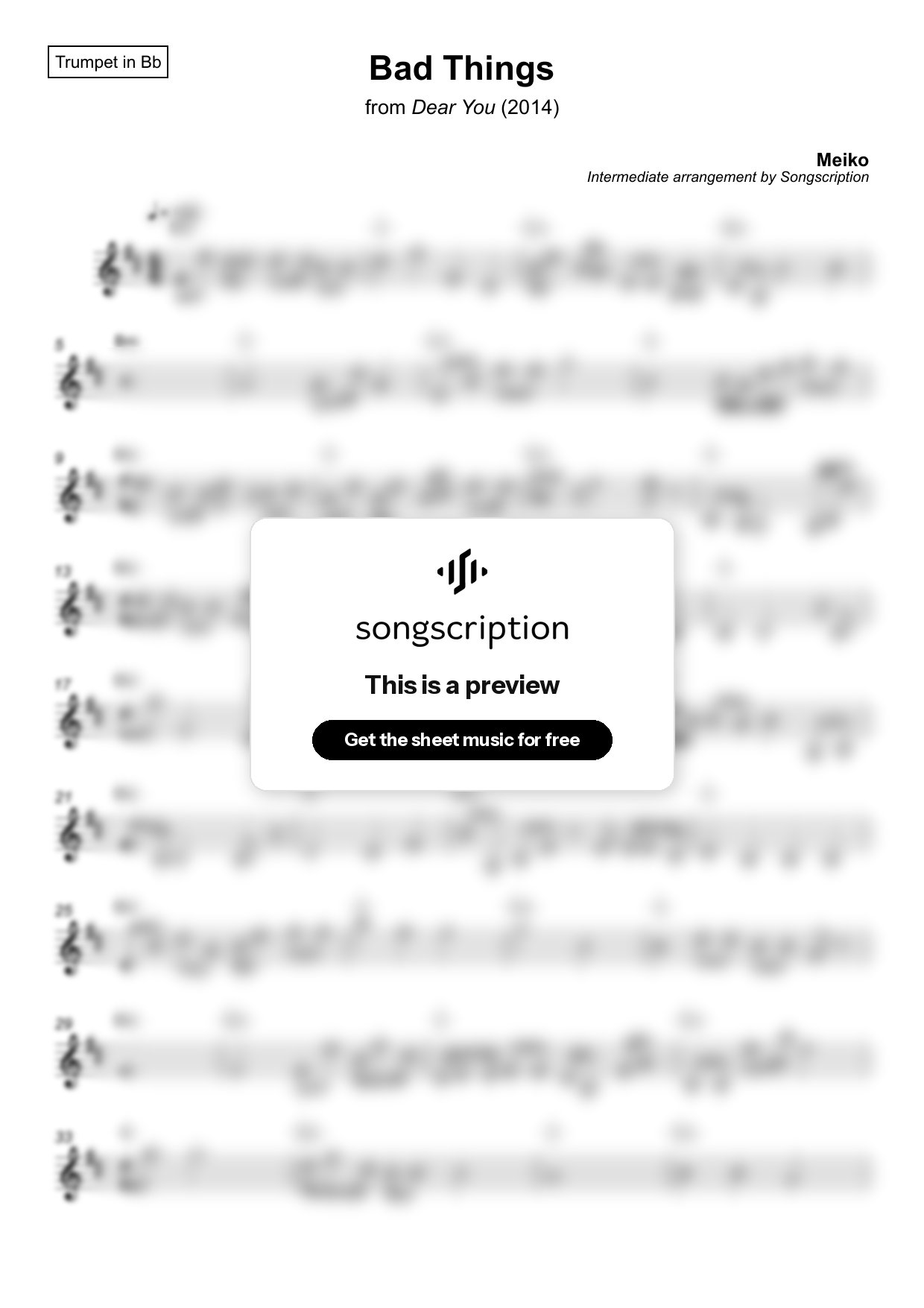 Intermediate Trumpet Sheet Music for "Bad Things" by Meiko