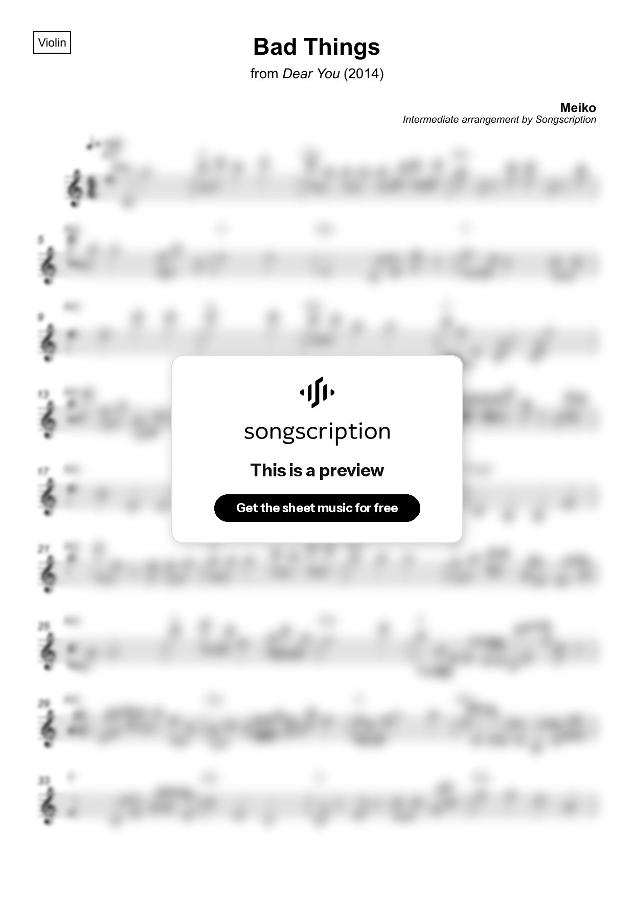 Intermediate Violin Sheet Music for "Bad Things" by Meiko
