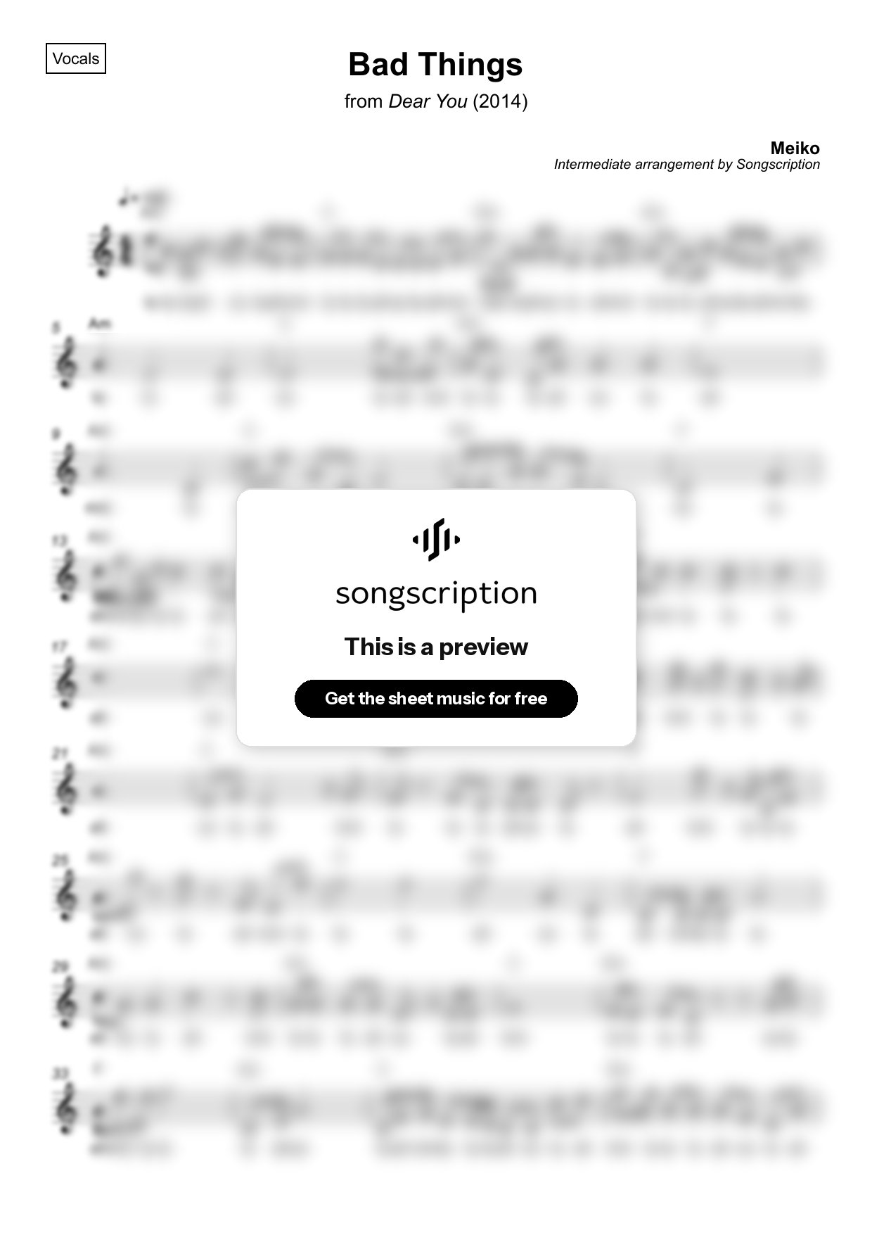 Intermediate Vocals Sheet Music for "Bad Things" by Meiko