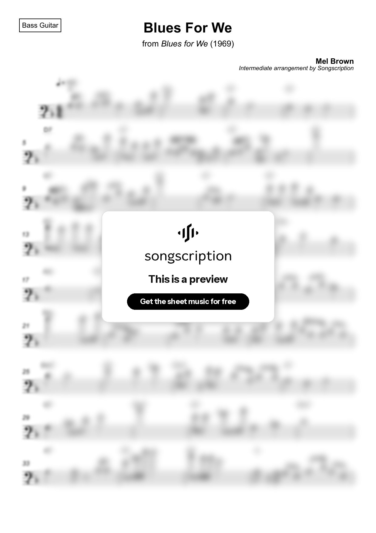 Intermediate Bass Guitar Sheet Music for "Blues For We" by Mel Brown