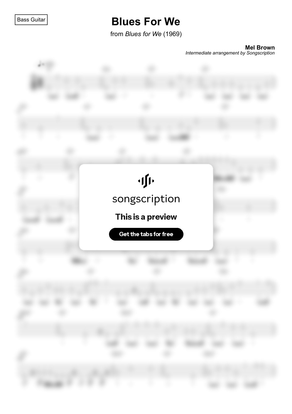 Intermediate Bass Guitar Tabs for "Blues For We" by Mel Brown