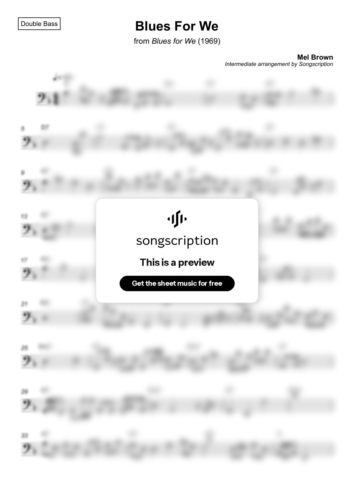 Intermediate Double Bass Sheet Music for "Blues For We" by Mel Brown