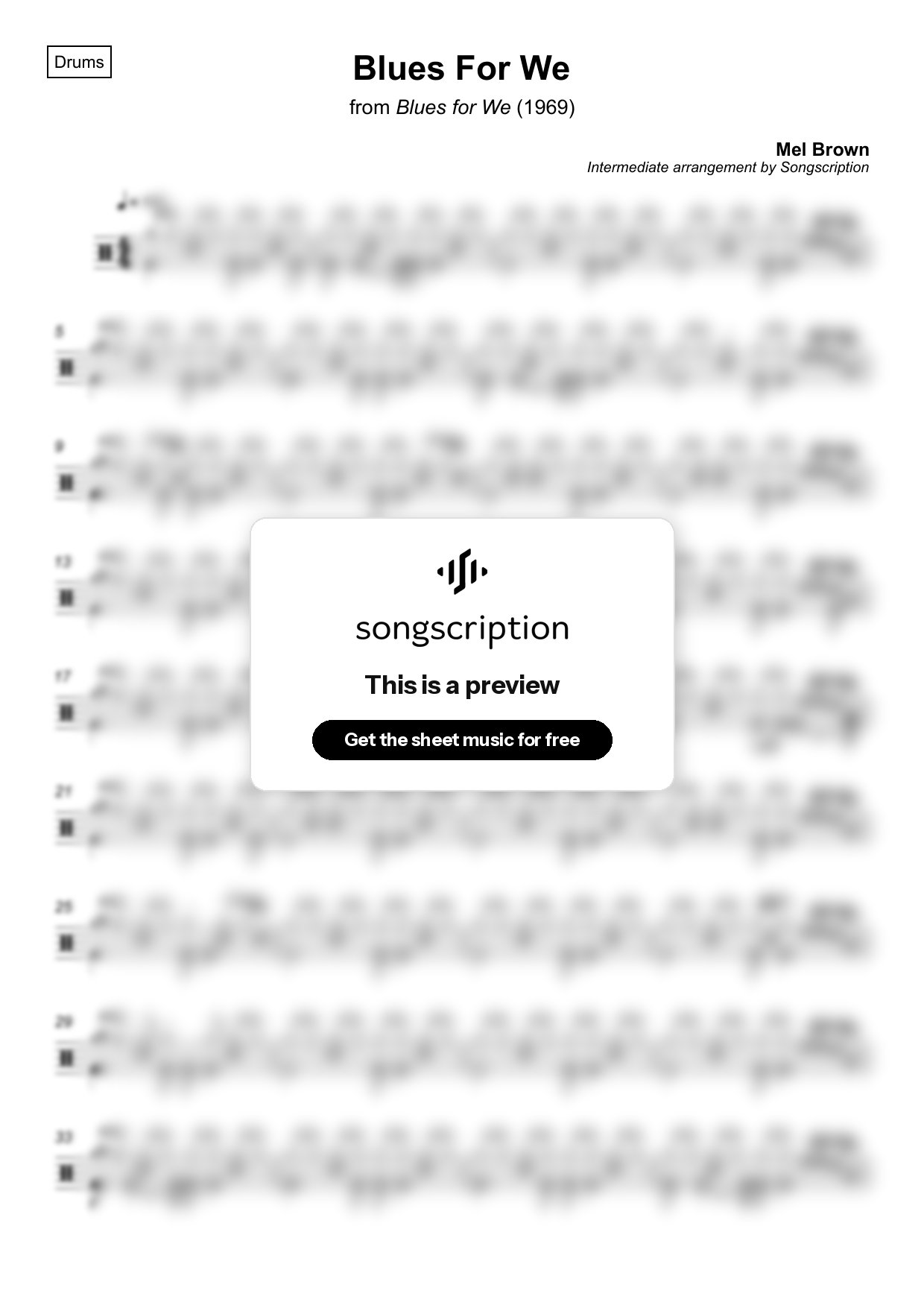 Intermediate Drums Sheet Music for "Blues For We" by Mel Brown