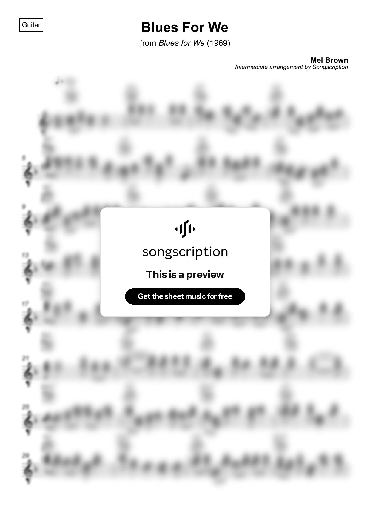 Intermediate Acoustic Guitar Sheet Music for "Blues For We" by Mel Brown