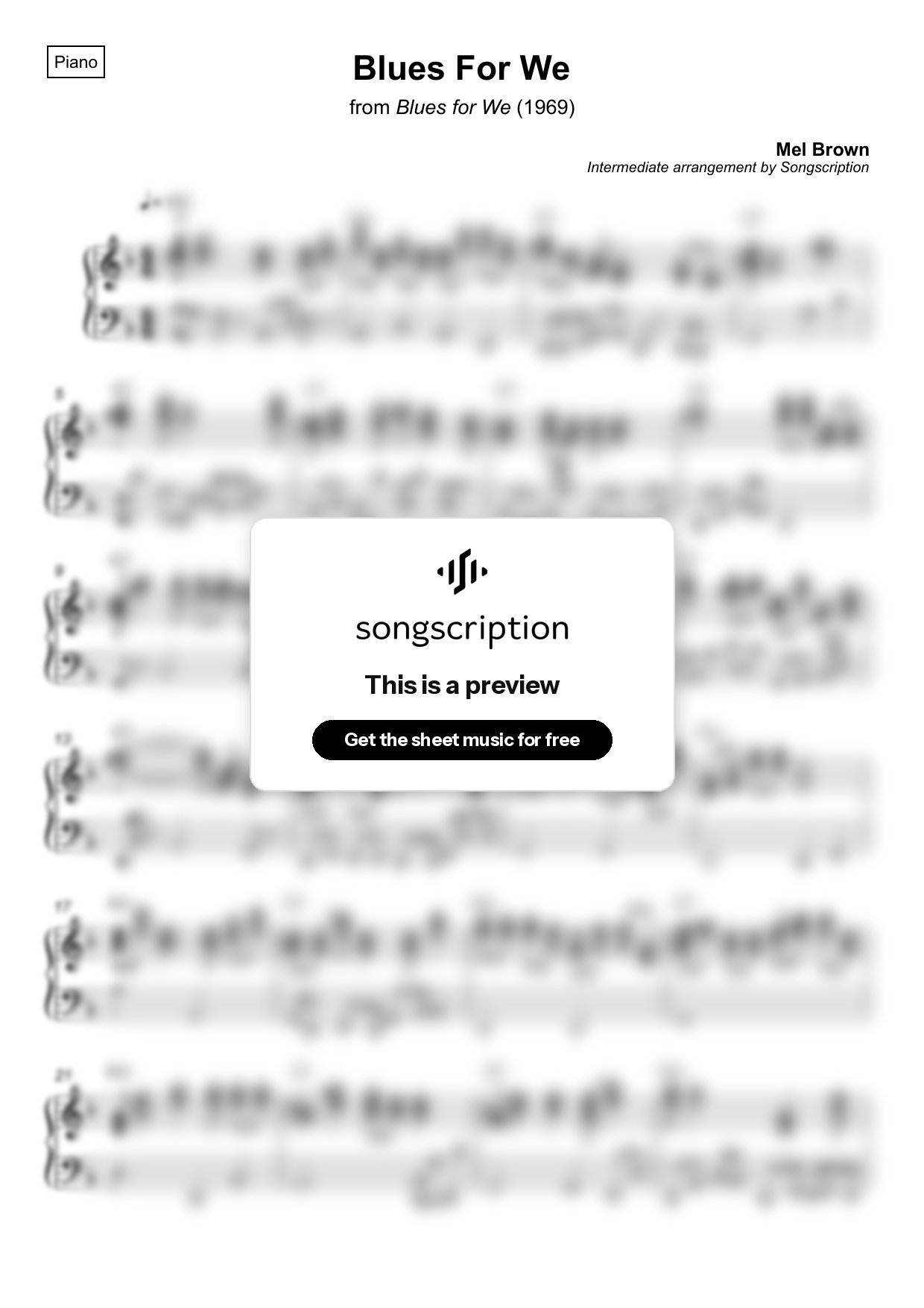 Intermediate Piano Sheet Music for "Blues For We" by Mel Brown