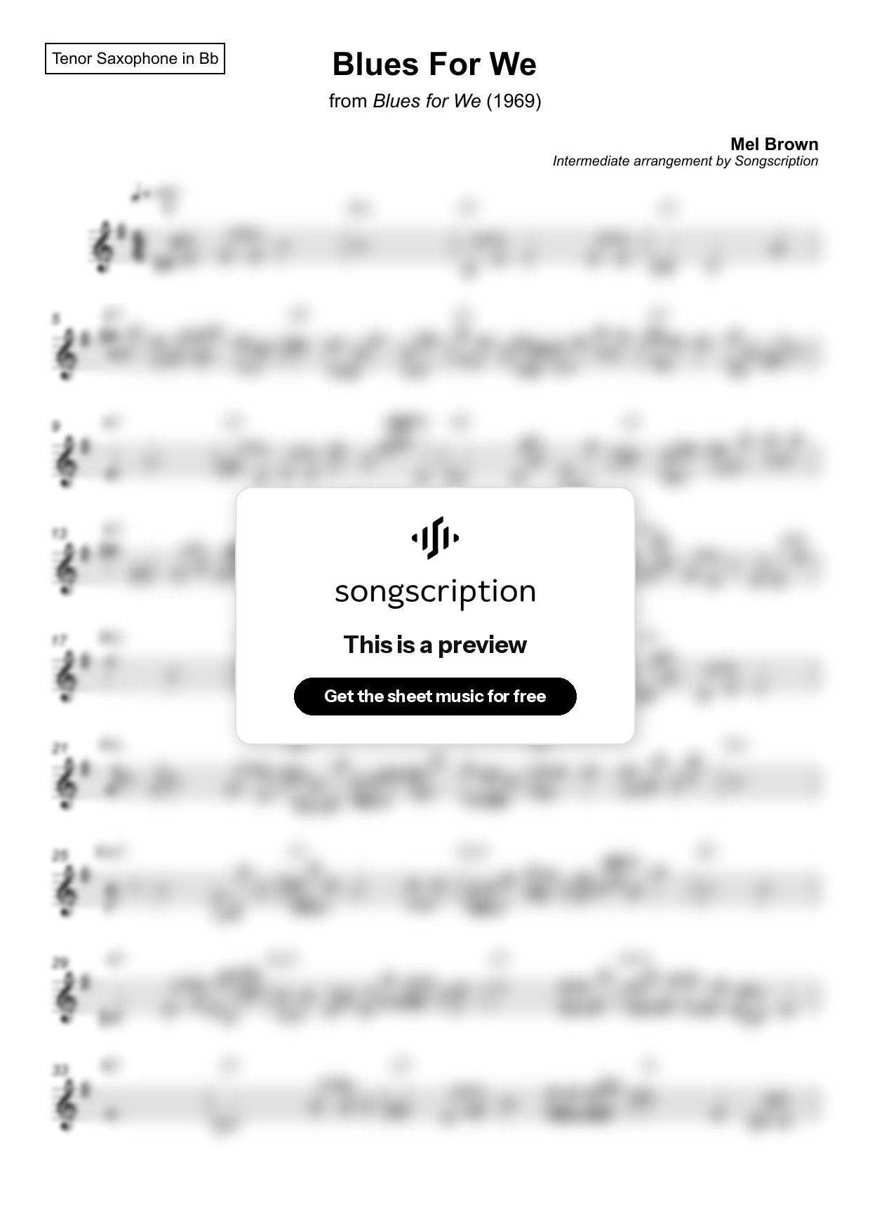 Intermediate Tenor Sax Sheet Music for "Blues For We" by Mel Brown