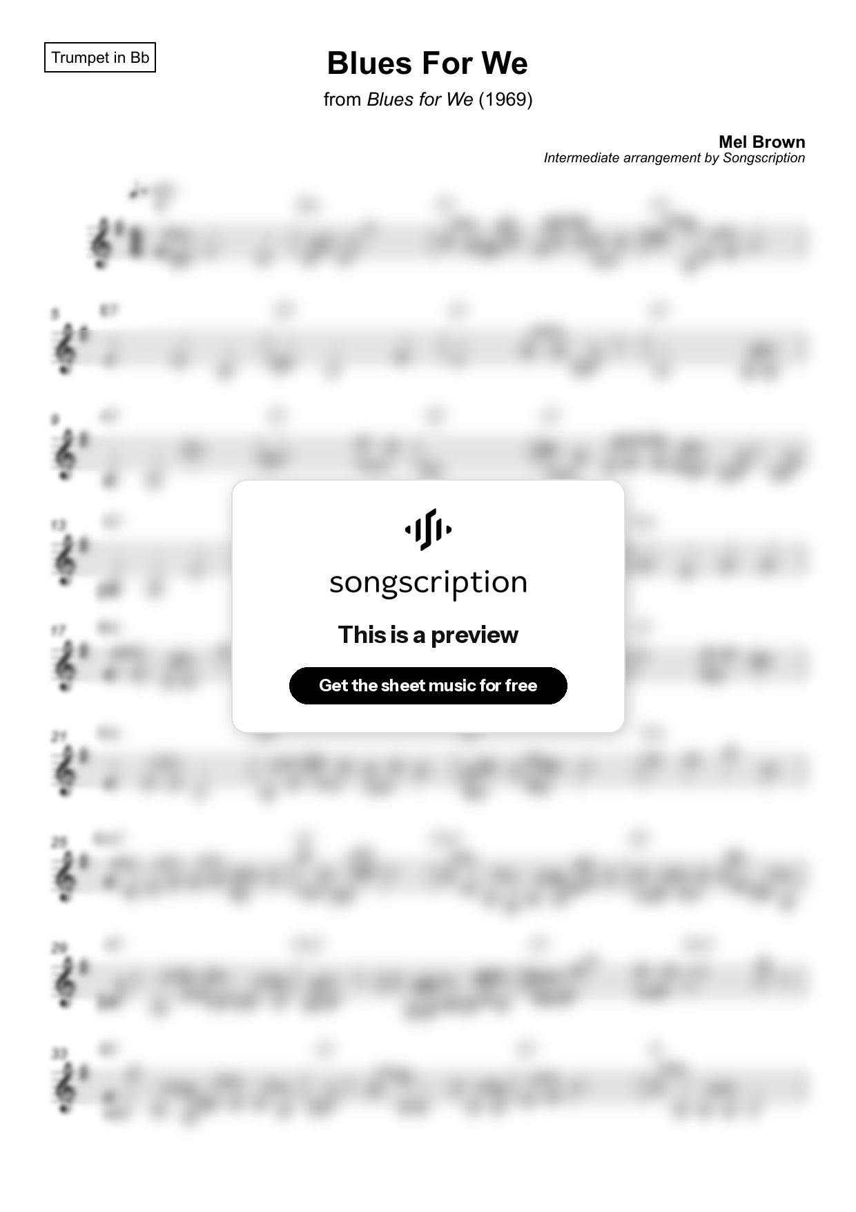 Intermediate Trumpet Sheet Music for "Blues For We" by Mel Brown