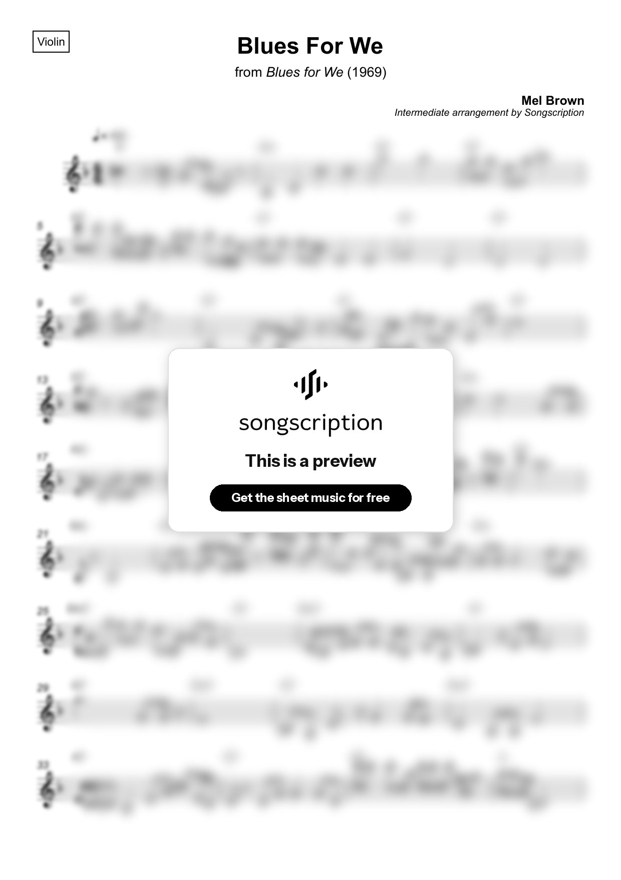 Intermediate Violin Sheet Music for "Blues For We" by Mel Brown