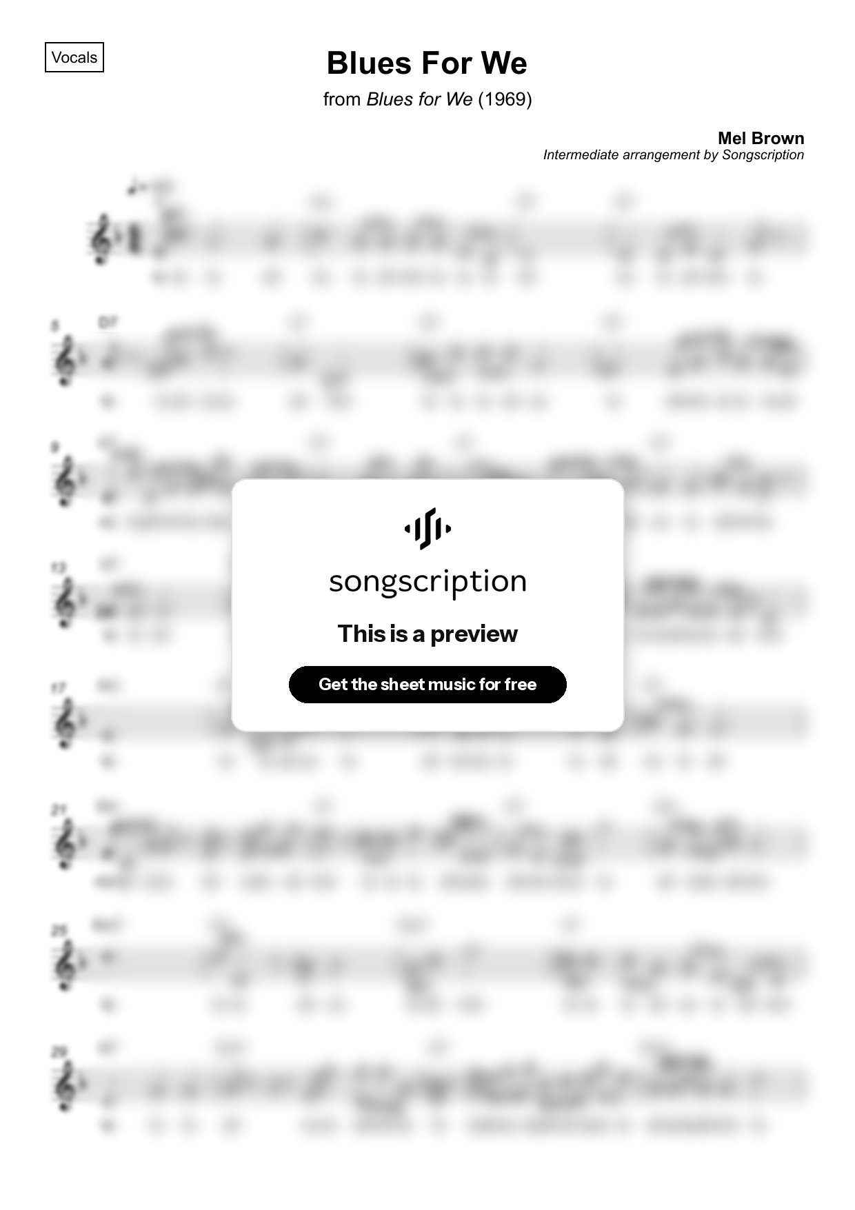 Intermediate Vocals Sheet Music for "Blues For We" by Mel Brown