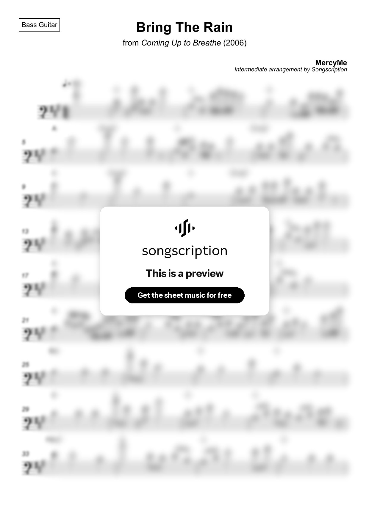 Intermediate Bass Guitar Sheet Music for "Bring The Rain" by MercyMe