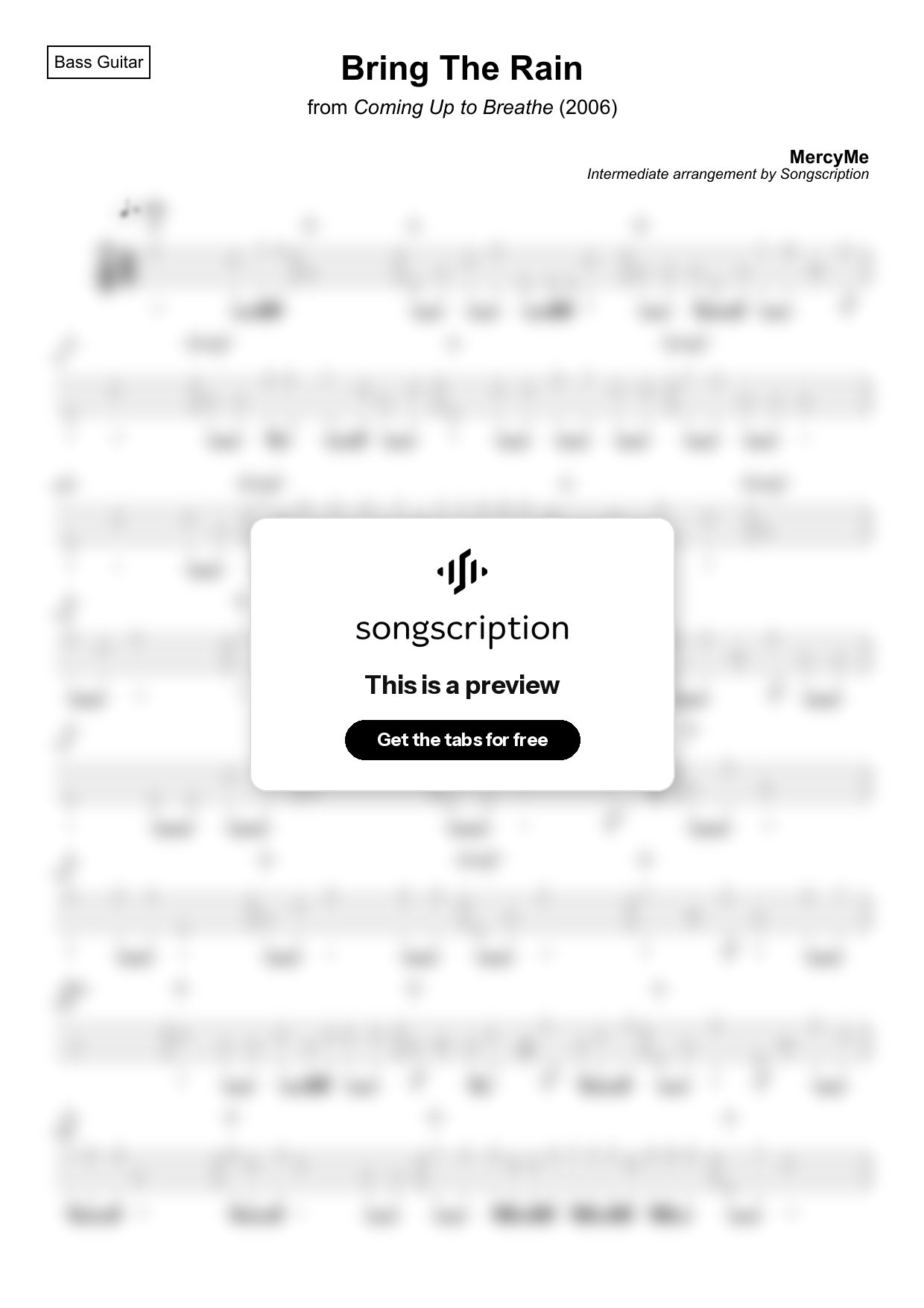 Intermediate Bass Guitar Tabs for "Bring The Rain" by MercyMe