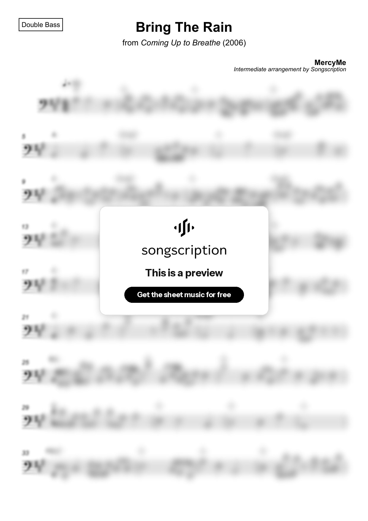 Intermediate Double Bass Sheet Music for "Bring The Rain" by MercyMe
