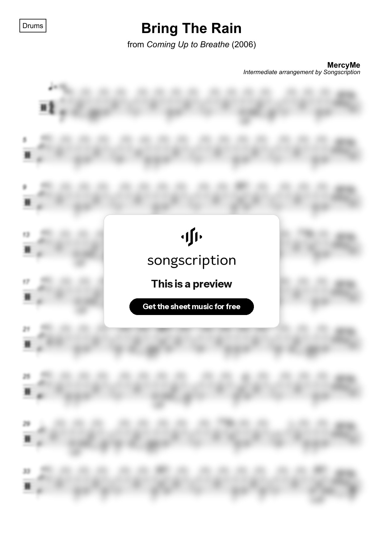 Intermediate Drums Sheet Music for "Bring The Rain" by MercyMe