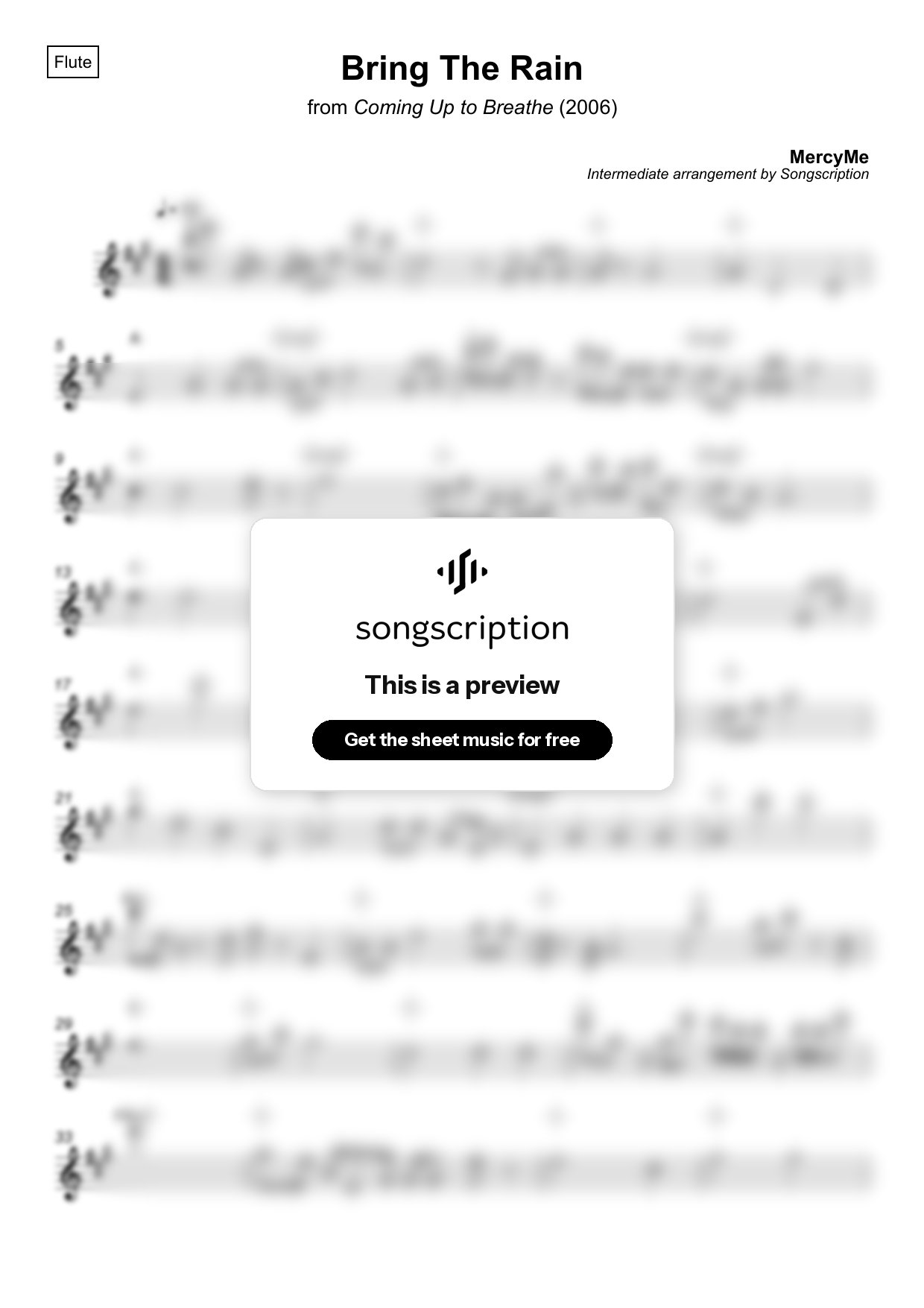 Intermediate Flute Sheet Music for "Bring The Rain" by MercyMe