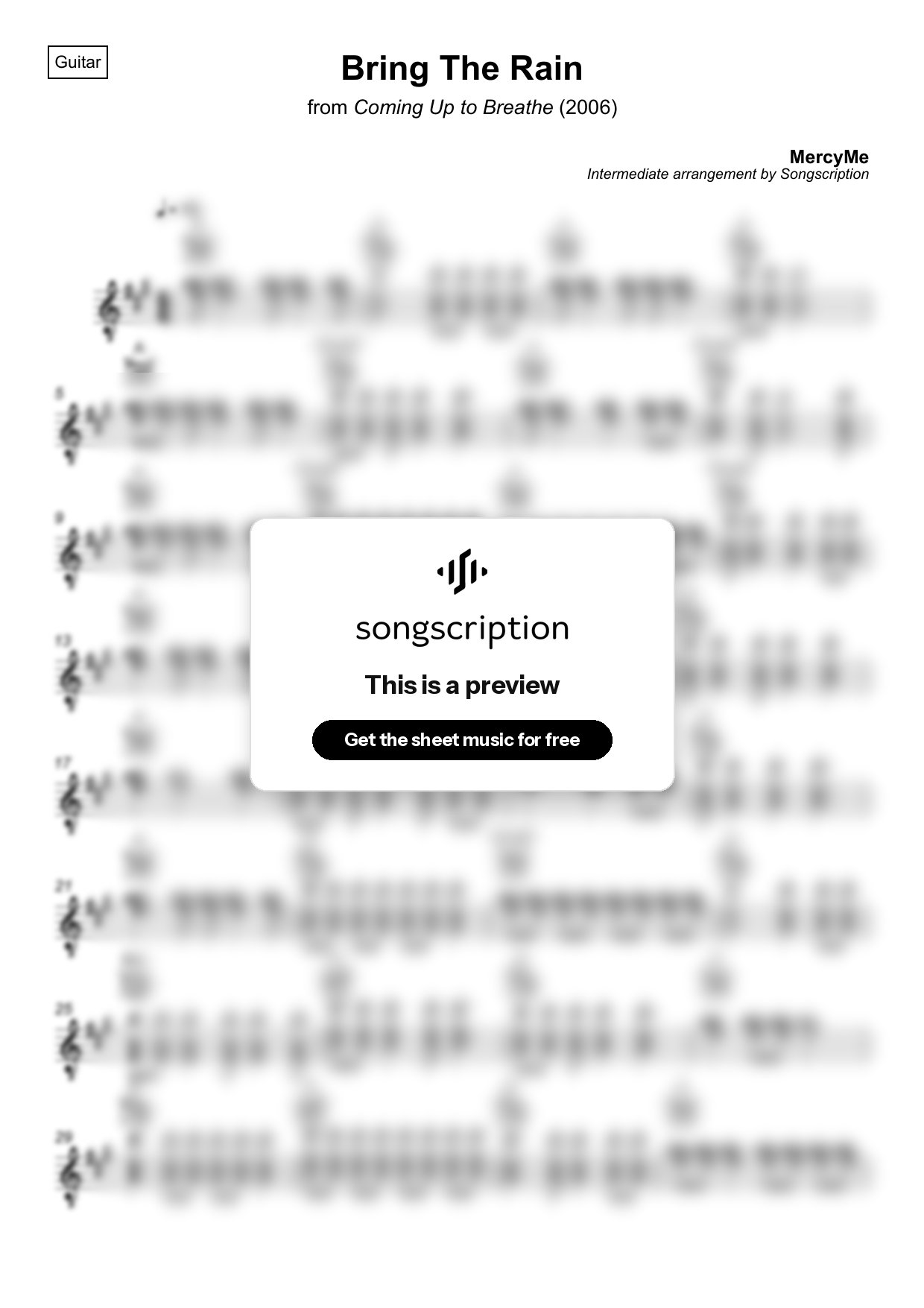 Intermediate Acoustic Guitar Sheet Music for "Bring The Rain" by MercyMe