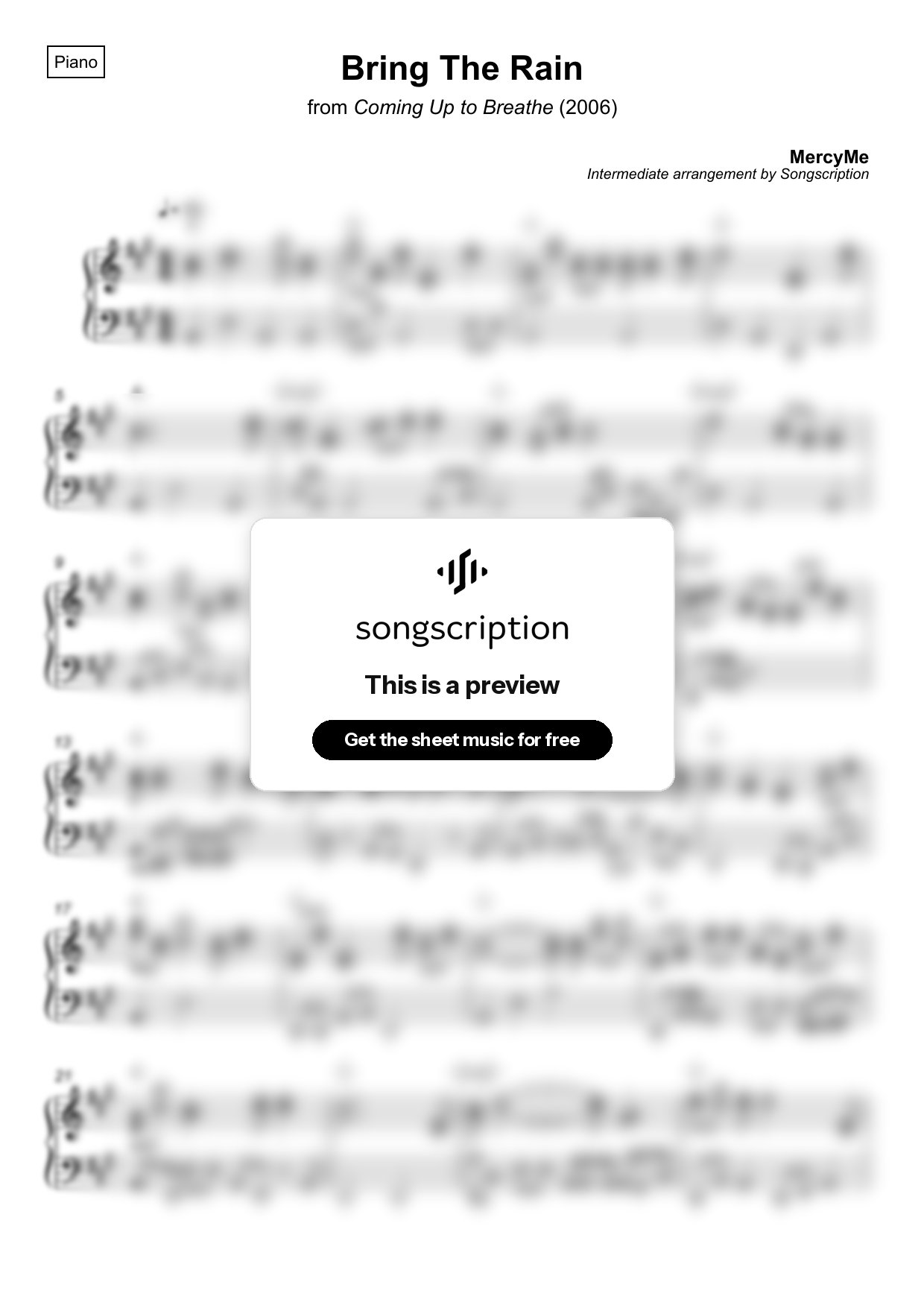 Intermediate Piano Sheet Music for "Bring The Rain" by MercyMe