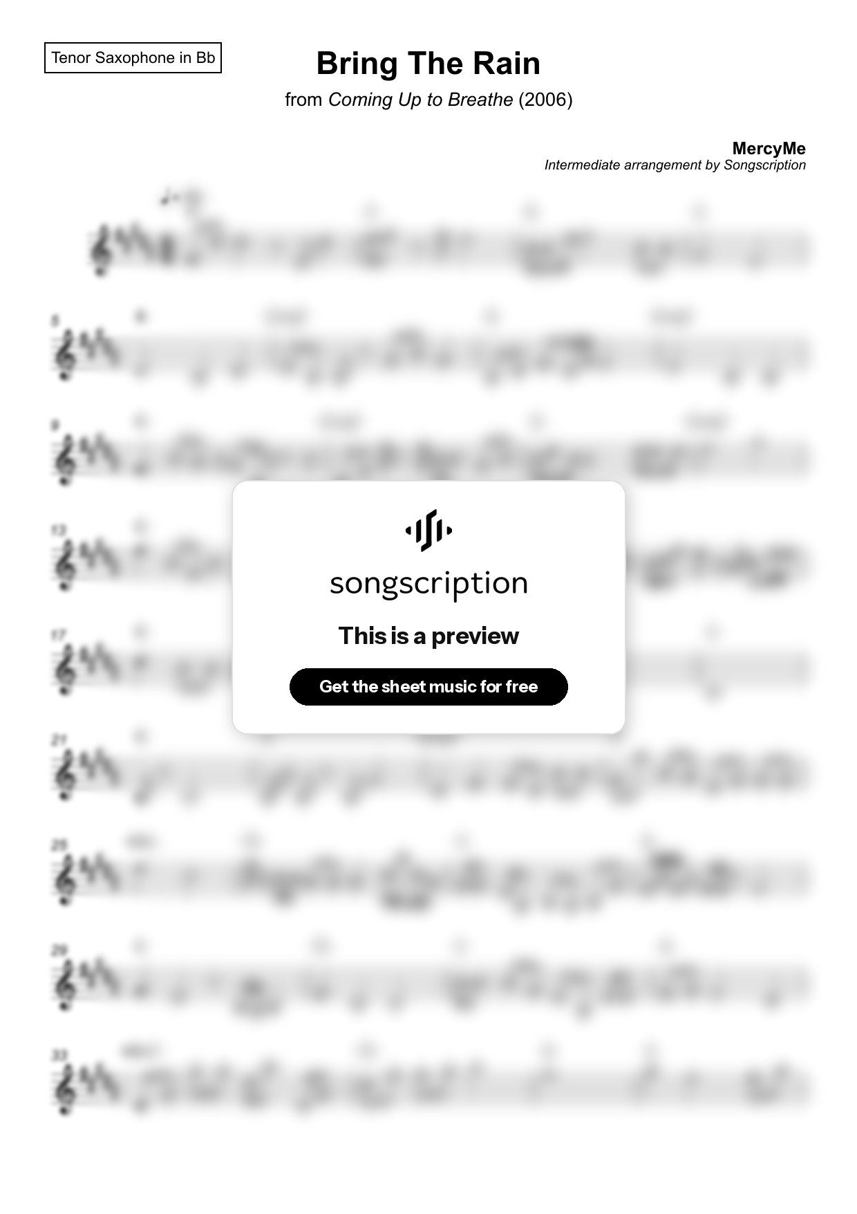 Intermediate Tenor Sax Sheet Music for "Bring The Rain" by MercyMe